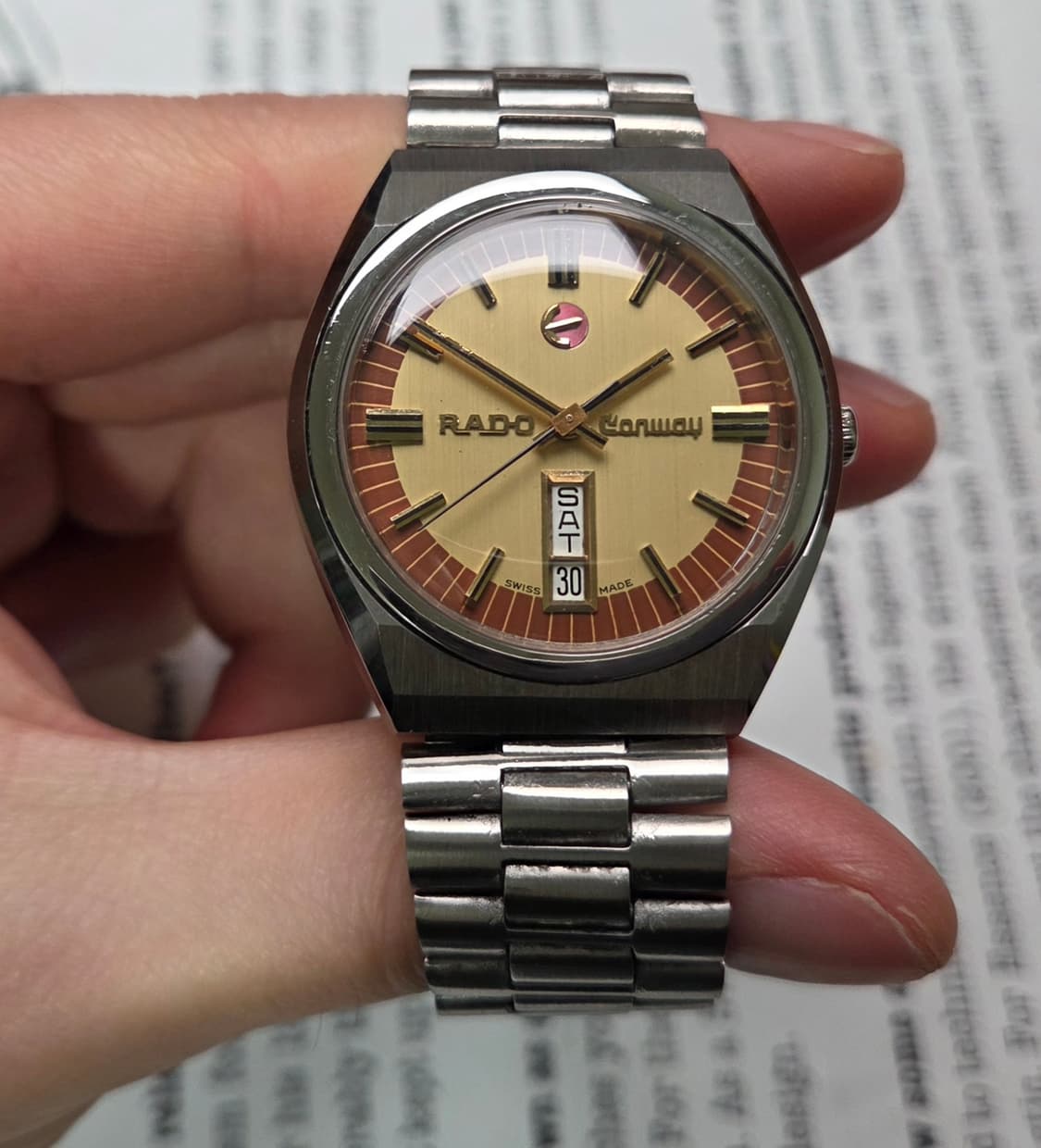 레어] 빈티지 라도 콘웨이 데이데이트 투톤 브라운 오토매틱 브레이슬릿 v 상품이미지2