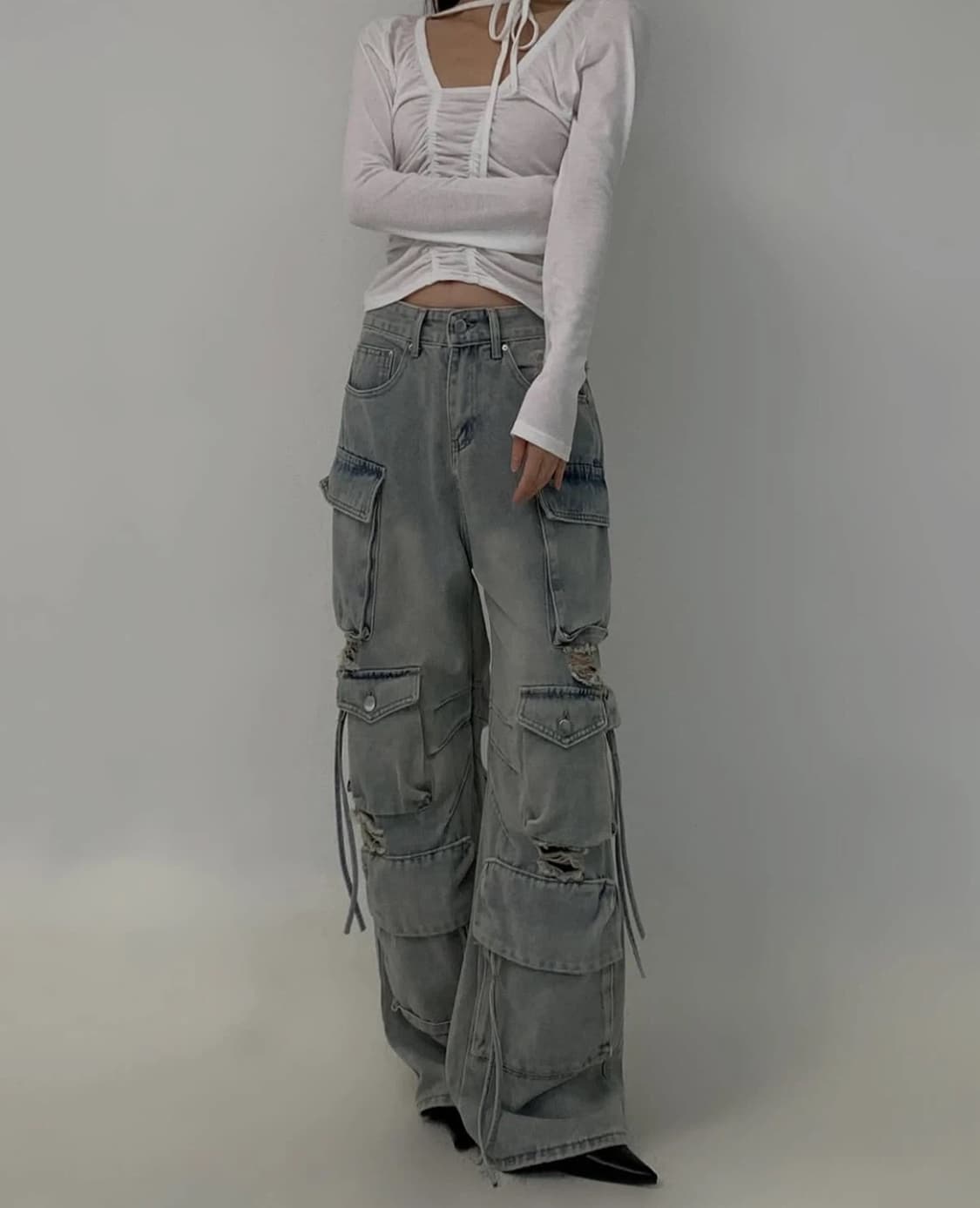 데미지 카고 데님팬츠  상품이미지1