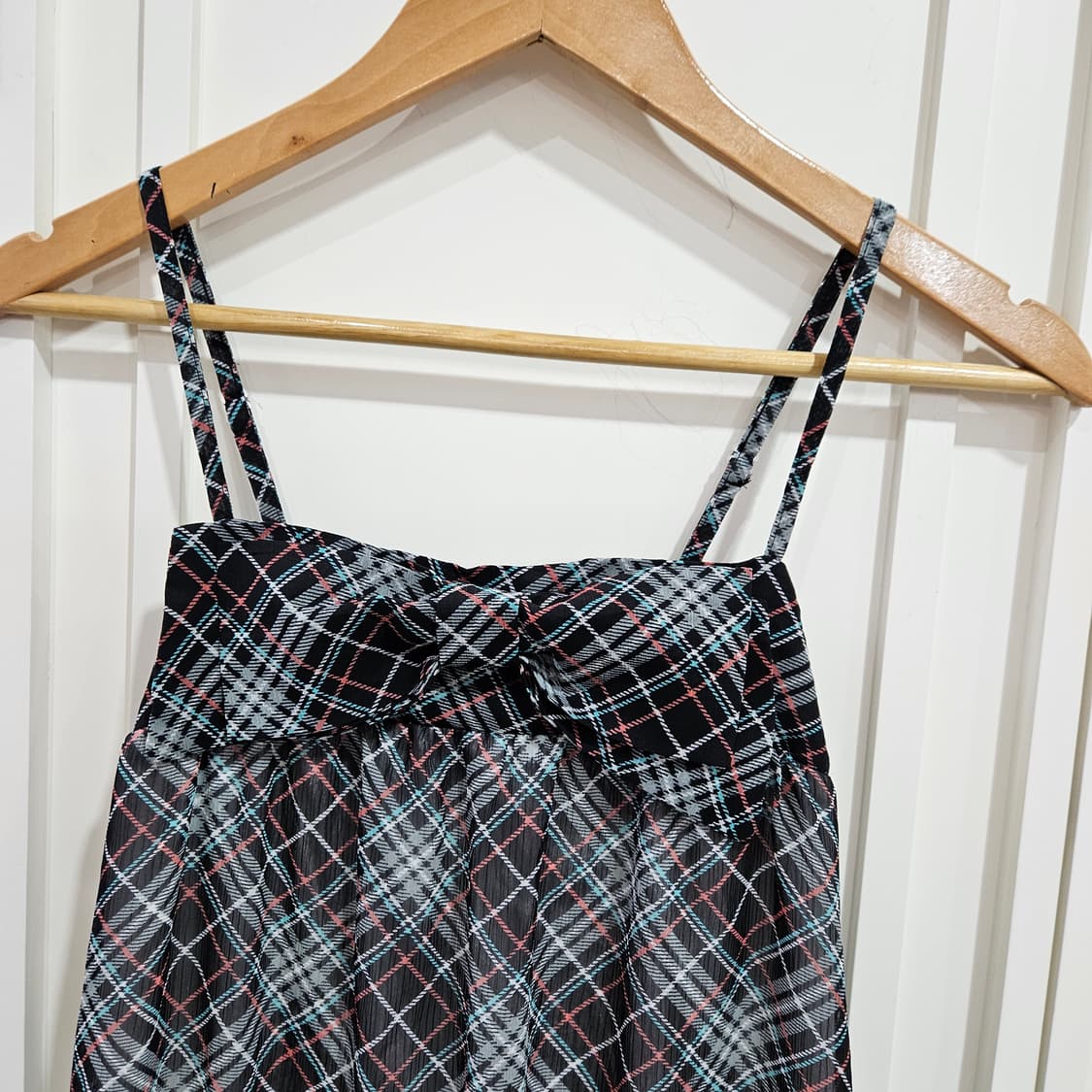 체크 리본 레이스 캐미 원피스 상품이미지2