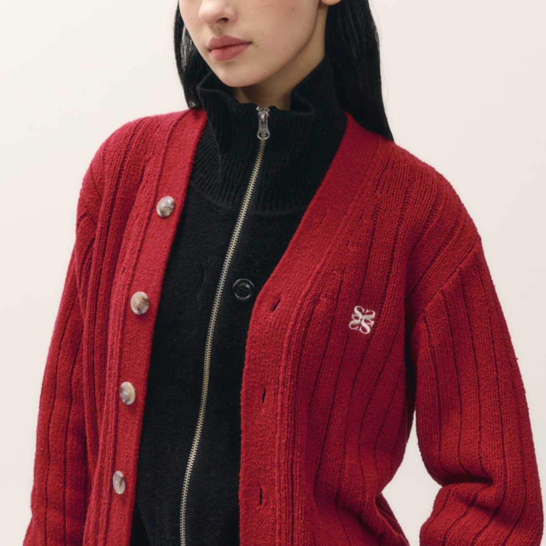 세터 파로 오버 사이즈 부클 가디건(버건디 레드) M 상품이미지2