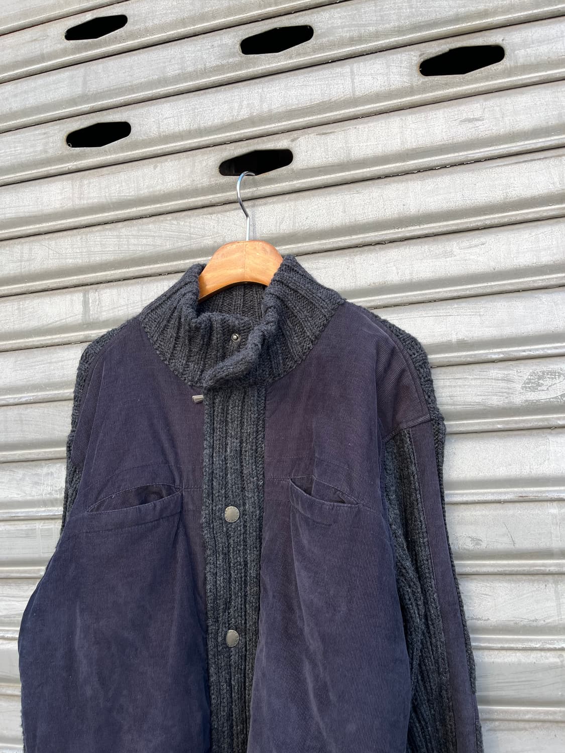 90s Armani Exchange 골덴 판넬 니트 집업 상품이미지2