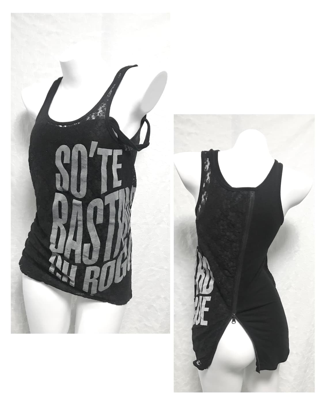 빈티지 펑크 사선 지퍼 레이어드 슬리브리스 탑 상품이미지1