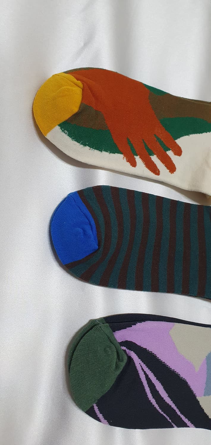 크림베이지 그린 블루 스트라이프 추상 Bonne Maison 본메종 양말 상품이미지6