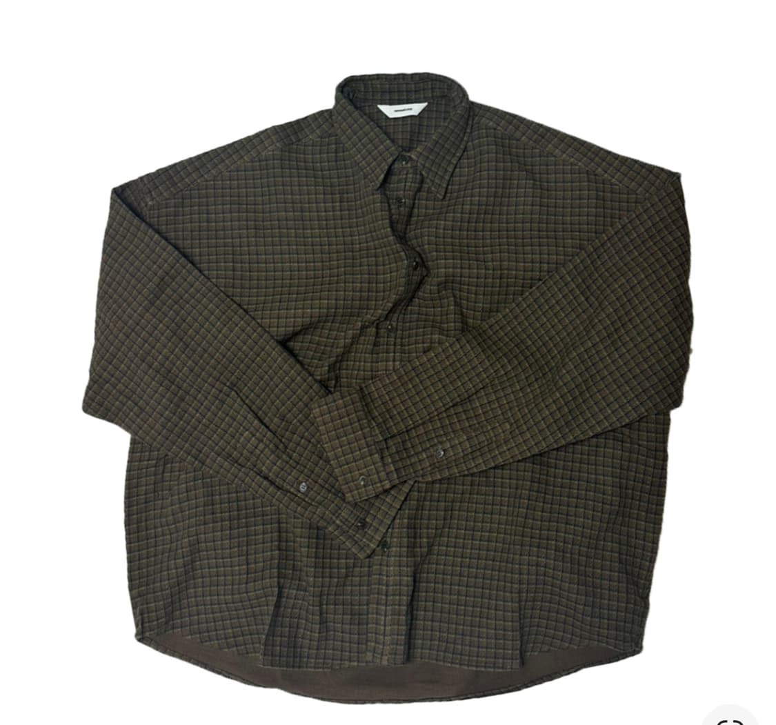 논노드 크롭 플렉시블 스트링 체크 셔츠 브라운 상품이미지1