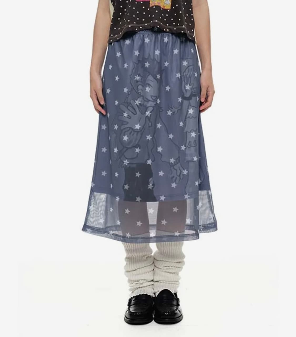 YB x Oliwa Star Print Mesh Graphic Skirt 상품이미지1