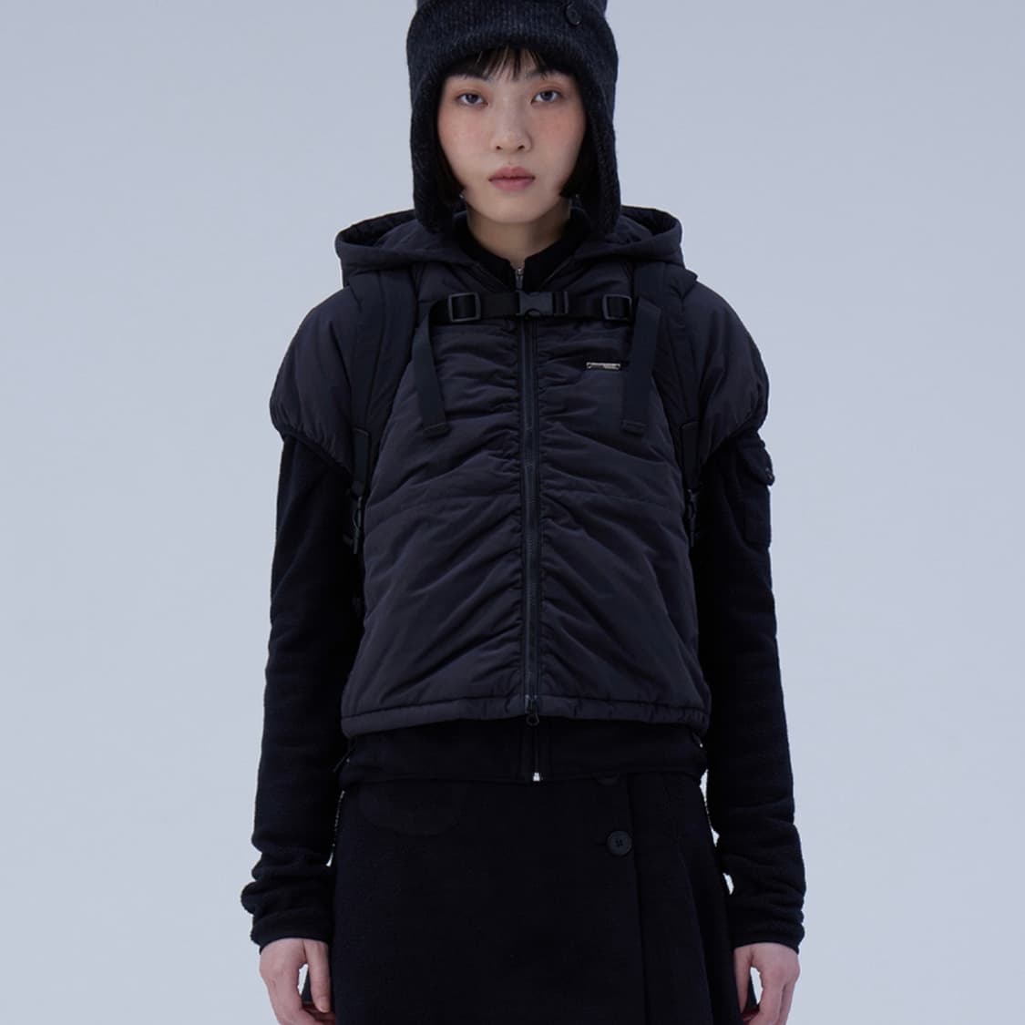 미세키서울 후드 셔링 패딩 상품이미지1