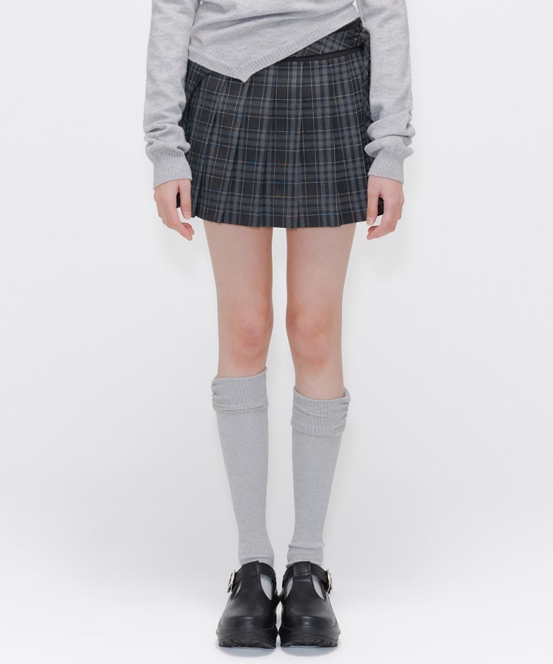 [1] 미세키서울 포켓 레이어드 체크 스커트 블랙 상품이미지1
