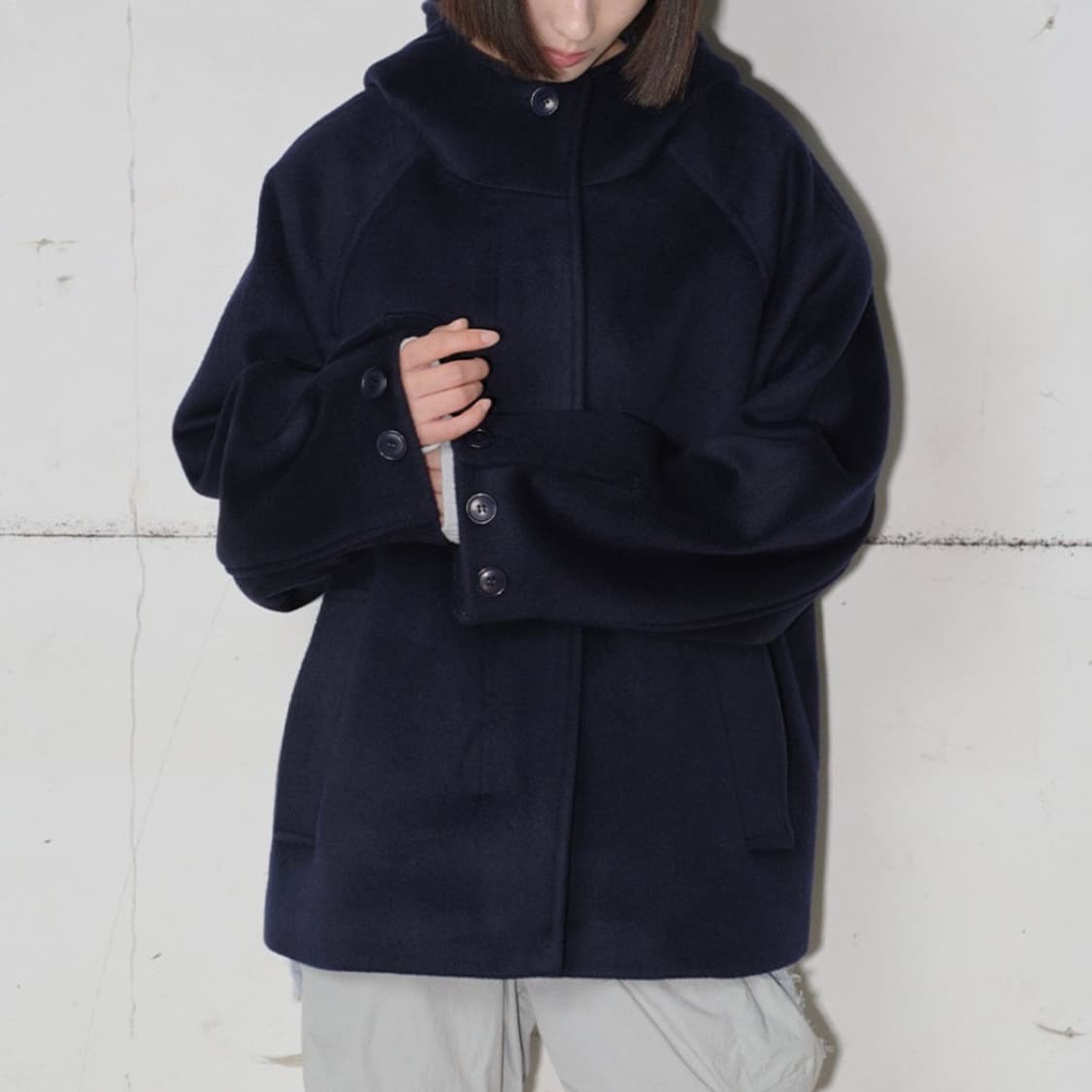 타입서비스) hooded half coat [navy] 상품이미지2
