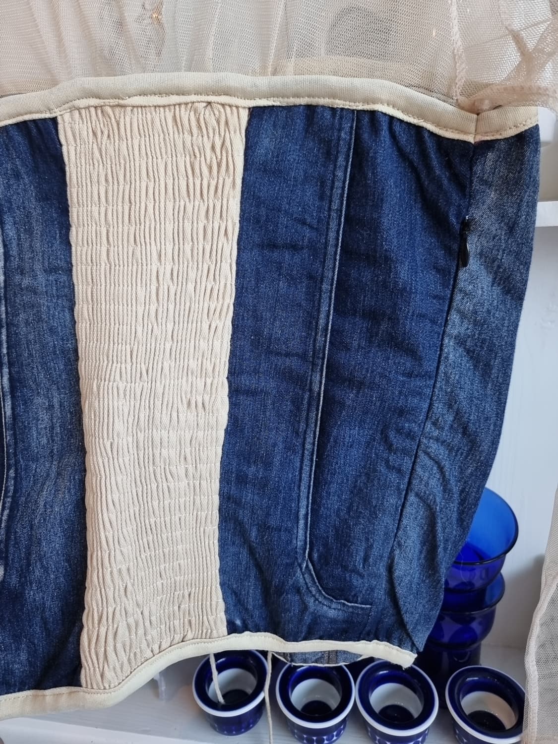 시스루 메쉬 + 데님 코르셋 블라우스 상품이미지5