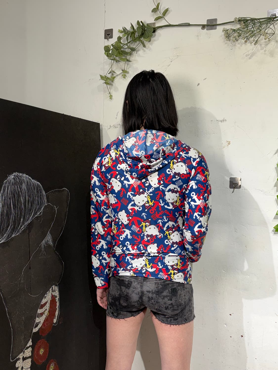 헬로키티 패턴 캐릭터 져지 후드 집업 S-M 상품이미지5