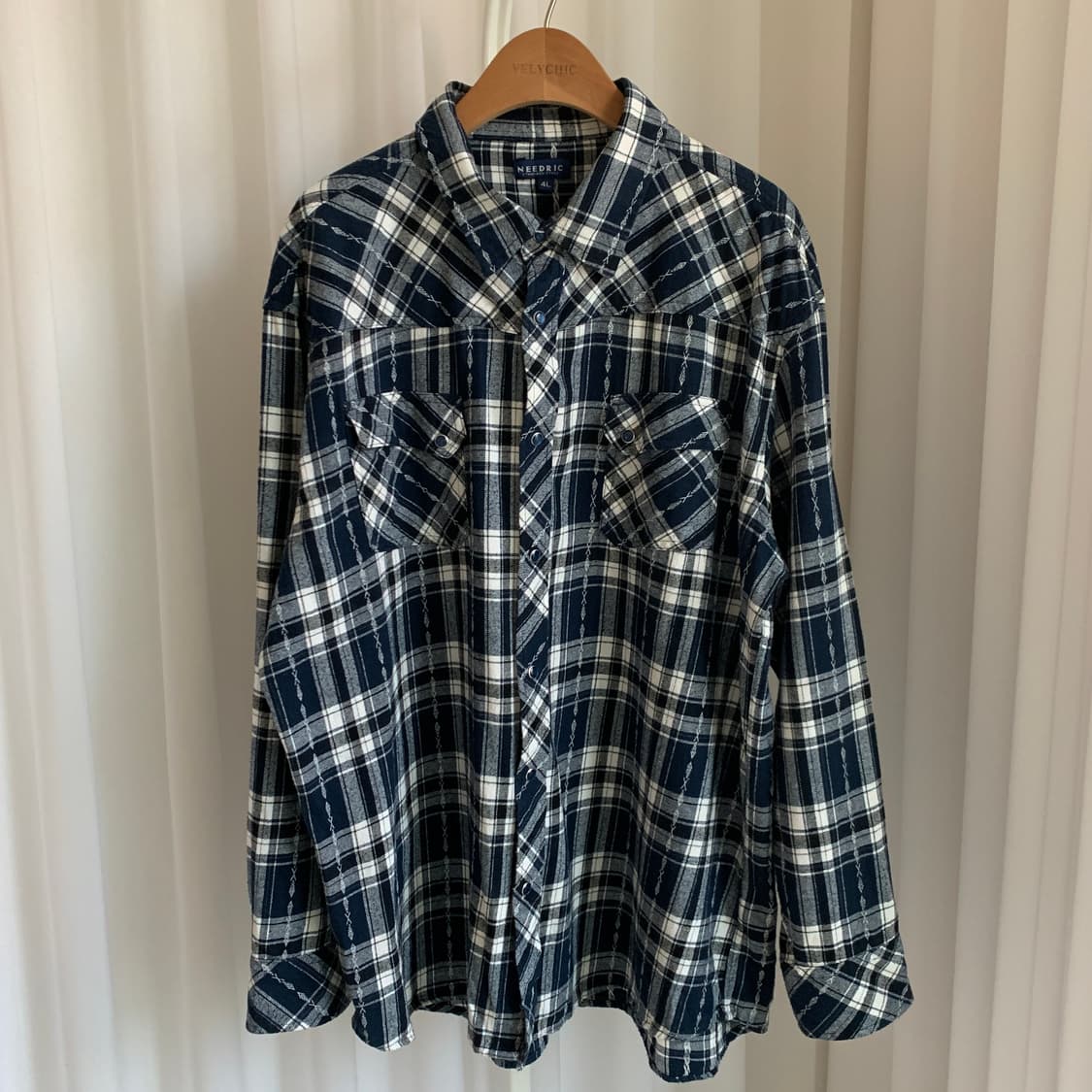 일본 빈티지 NEEDRIC 에스닉 체크 셔츠 상품이미지2