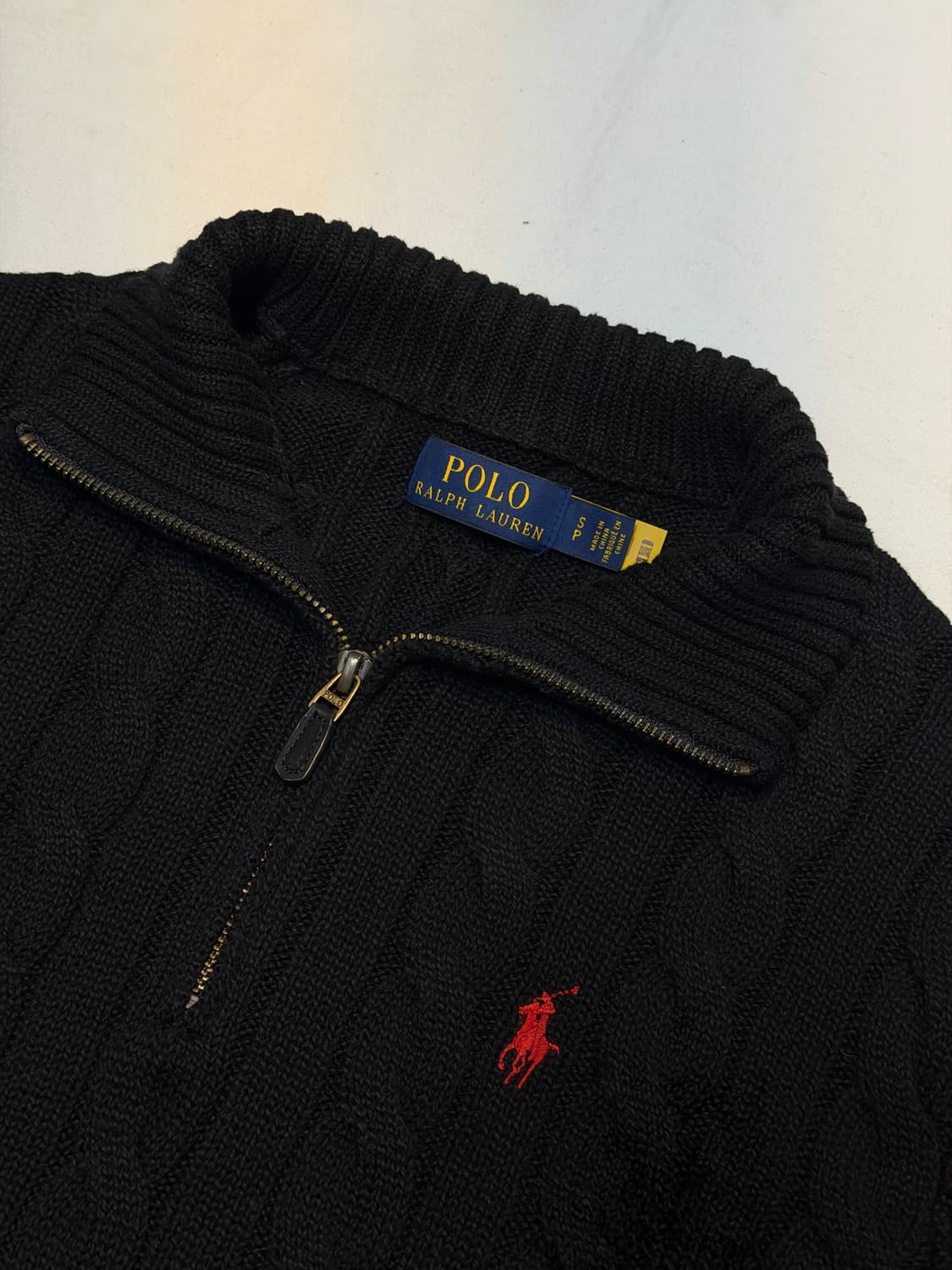 큐알 신형 폴로 랄프로렌 반집업 꽈배기 케이블 니트 블랙 상품이미지2