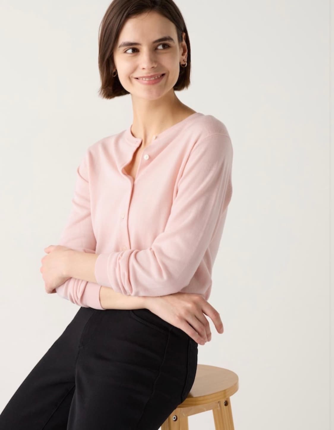 유니클로 메리노 크루넥 가디건 핑크 상품이미지1