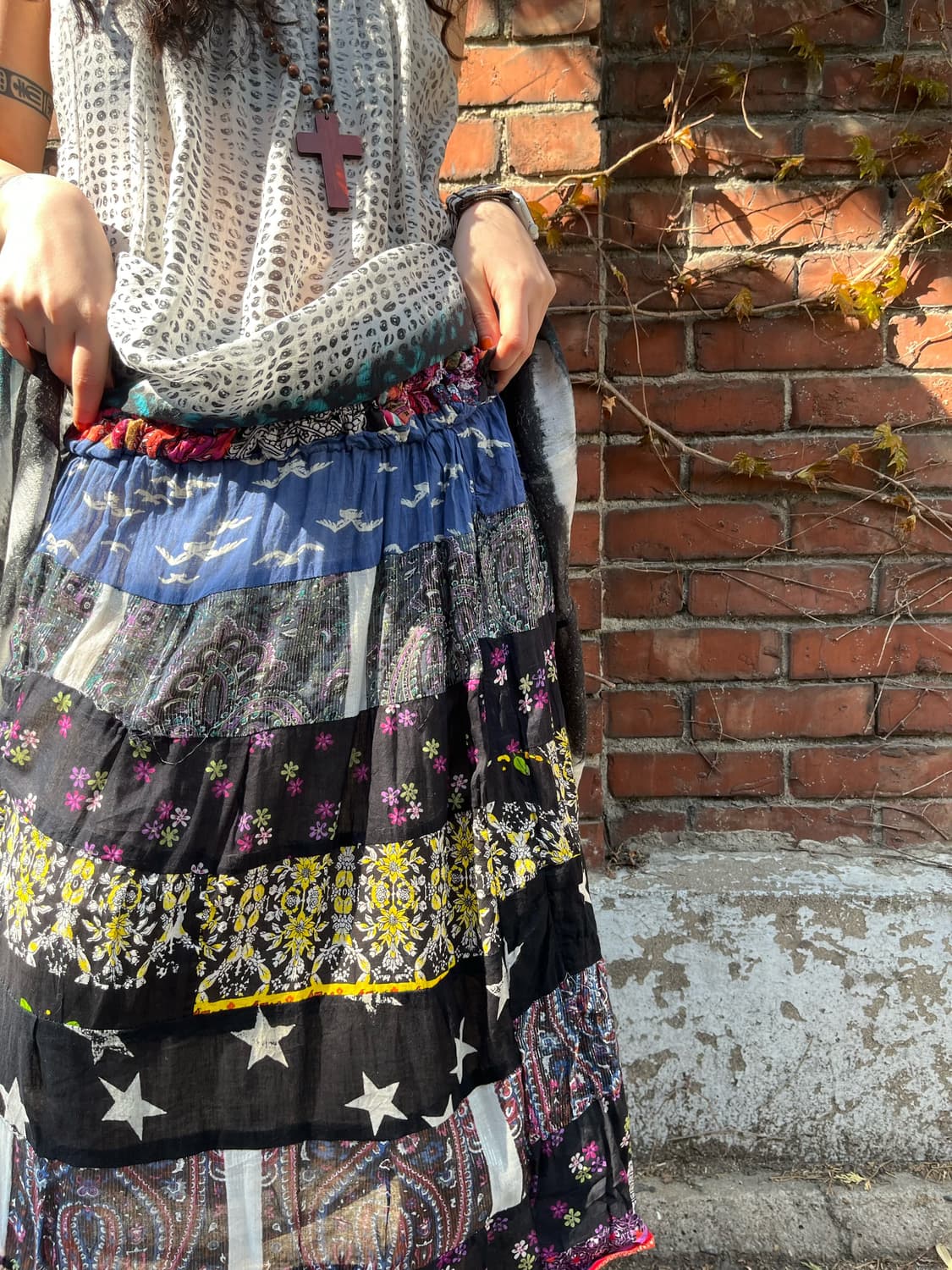 일본 빈티지무드 패치워크 스커트 상품이미지3