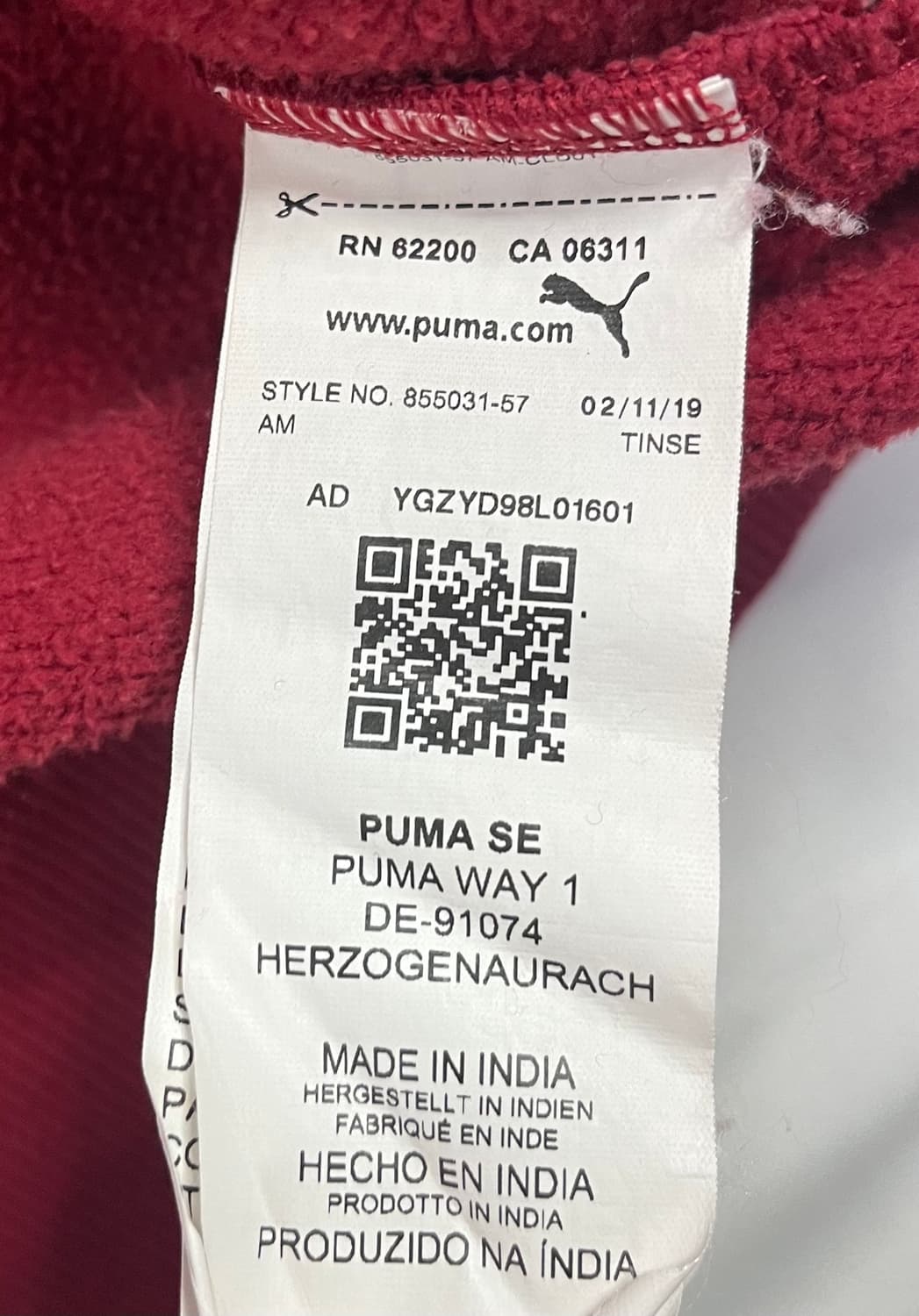 푸마 버건디 기모 후드티 상품이미지5