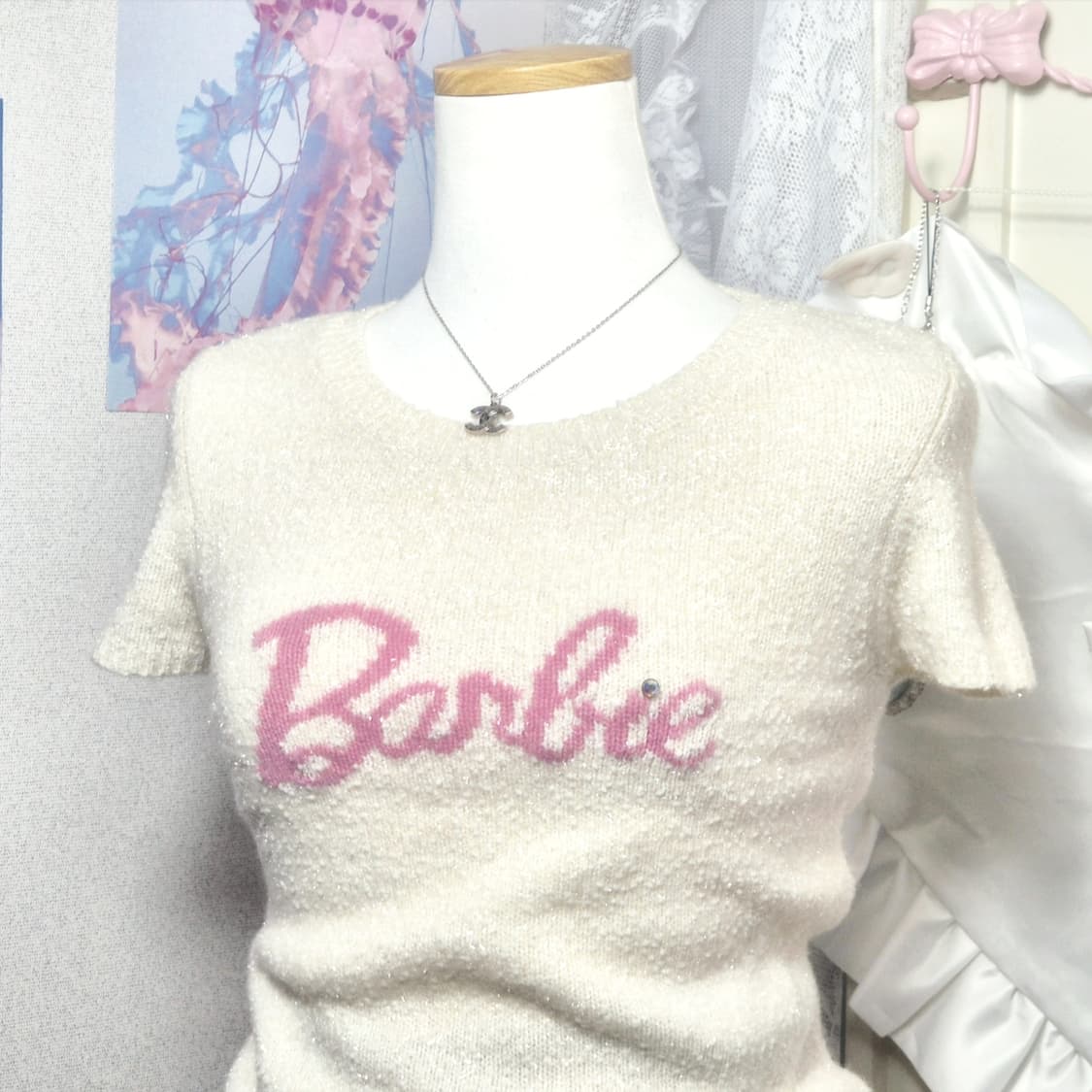 바비 Barbie 반팔 글리터 큐빅 니트 히메갸루 오네갸루 탑 리즈리사 상품이미지2