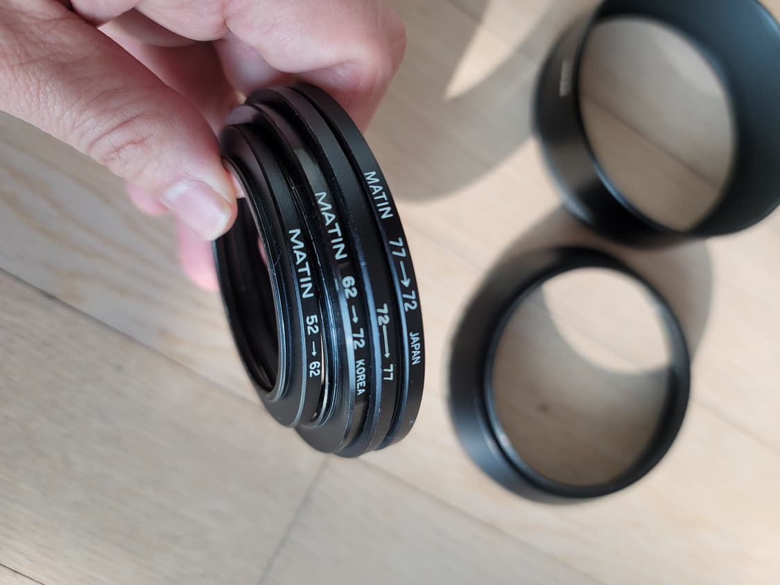 콘탁스 정품 메탈후드 4번+72/86 링+마틴 스텝업링 4종 세트 판매 상품이미지3