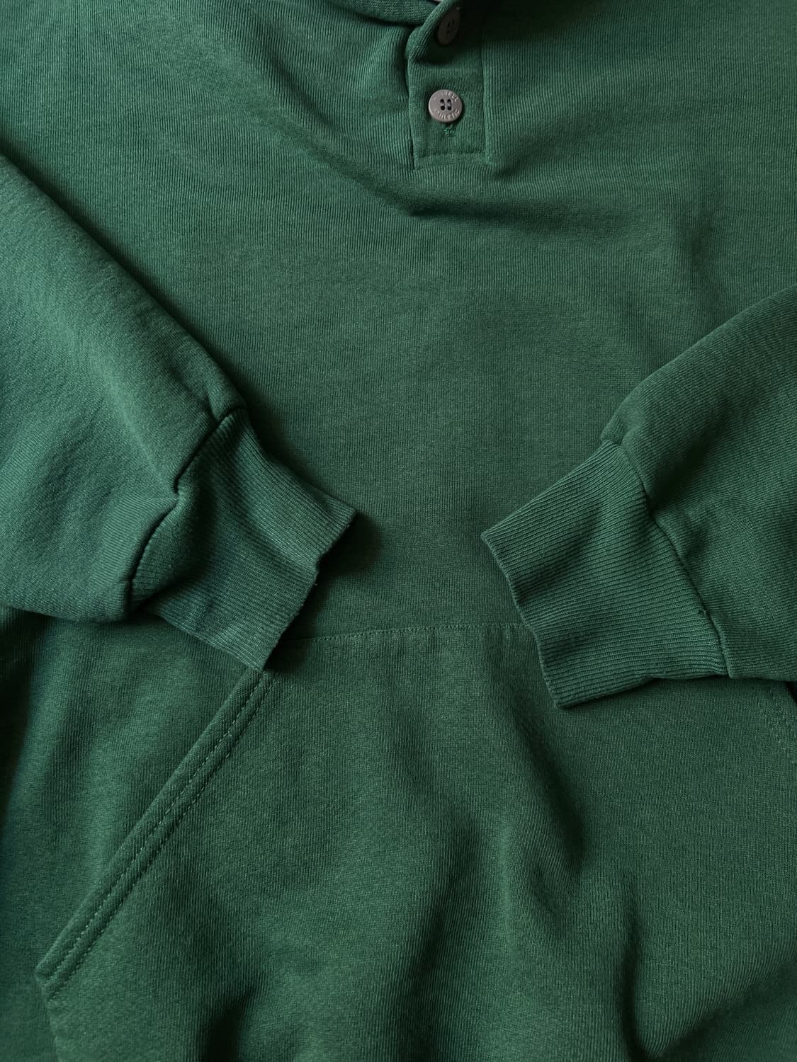 [XL]90's 러셀 Made in USA 빈티지 그린 버튼 후드 티셔츠 상품이미지4