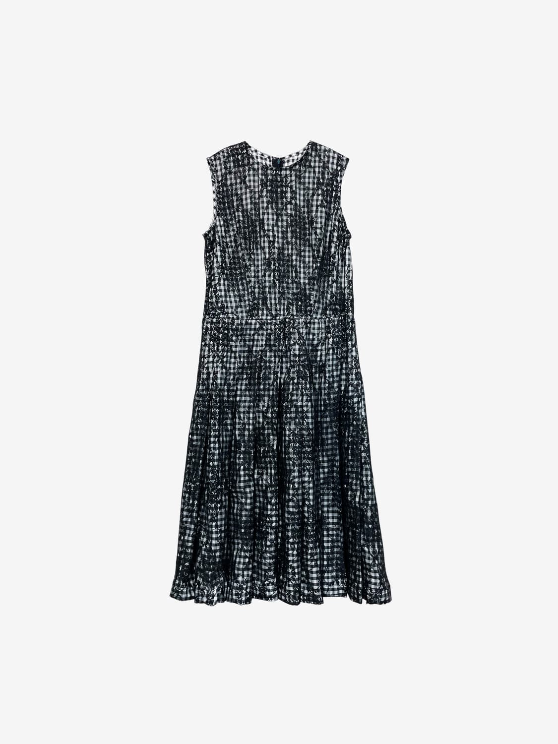 Lace Check Long Dress - Black 상품이미지5
