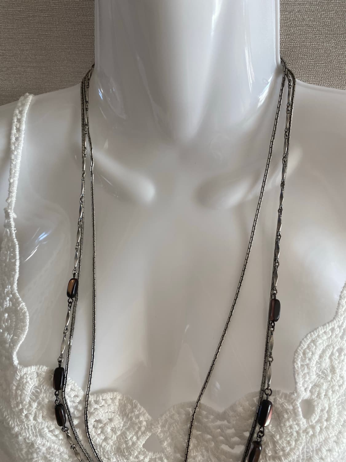 빈티지 브라운 비즈 3중 레이어드 네크리스 목걸이  상품이미지5