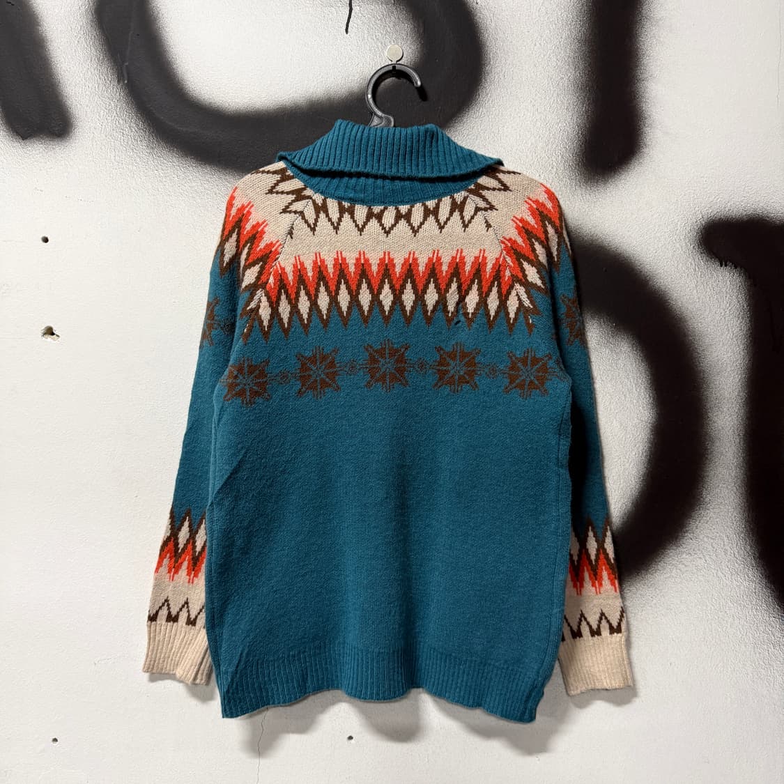 VTG 빈티지 히피 에스닉 패턴 투포켓 빅카라 니트 가디건 상품이미지2