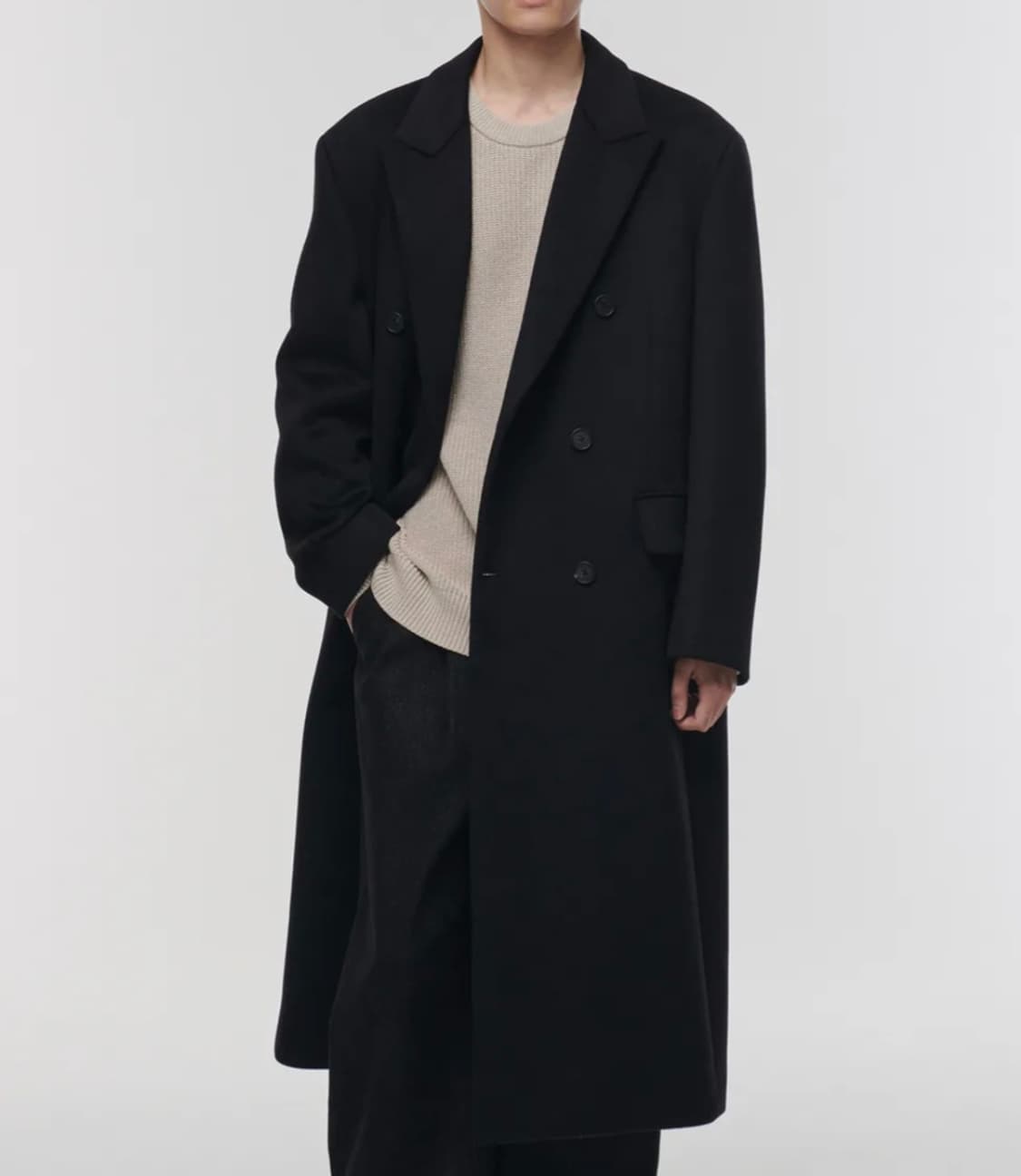 택 새상품 무신사스탠다드 캐시미어 블렌디드 대디 숄더 더블 롱 코트 상품이미지1