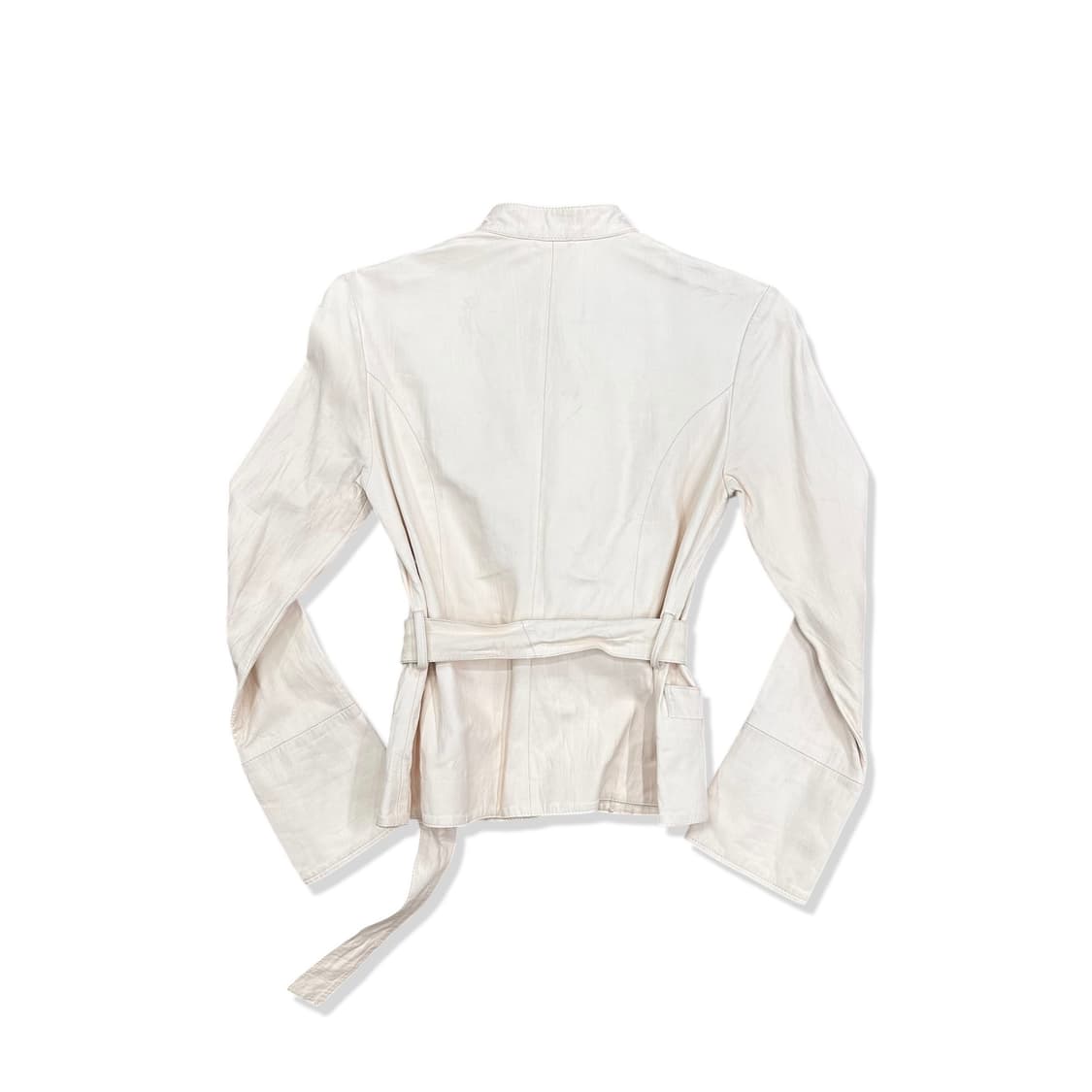 Real leather China button belted jacket 상품이미지5