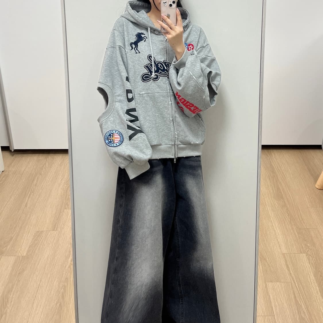 (새상품) 프로토콜 인덱스 x 반디 더 핑크 리컨스트럭티드 후드집업 상품이미지1