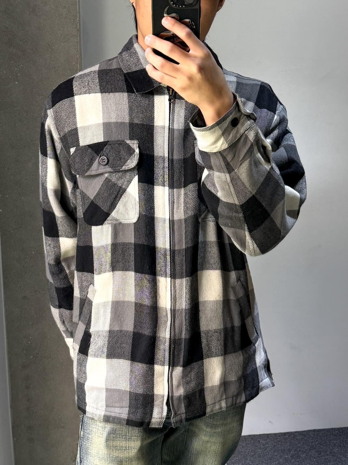 스텝투 투포켓 플란넬 체크 집업 셔츠 상품이미지2