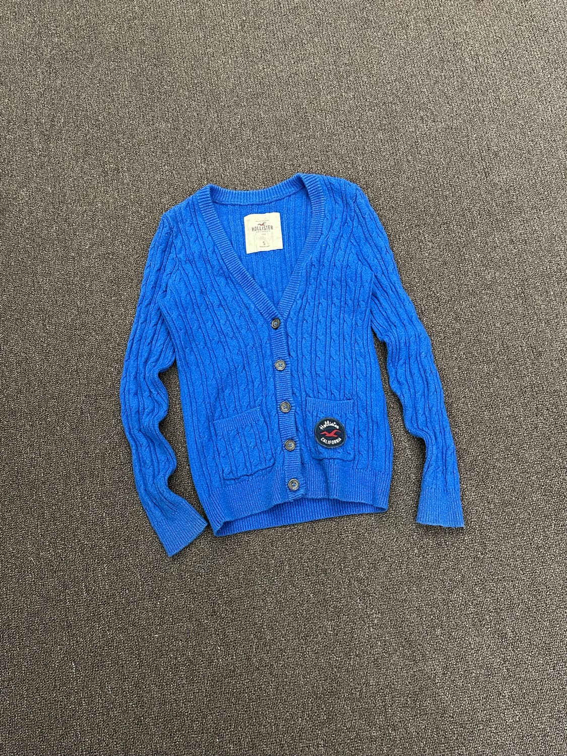 S)홀리스터 빈티지 여성 블루 케이블 니트 브이넥 가디건 상품이미지1