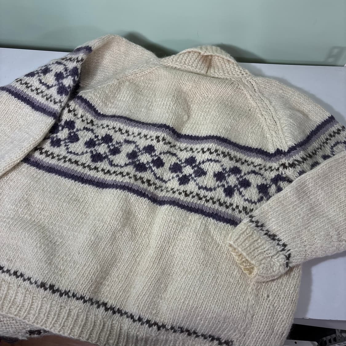 M VTG 아이보리 자카드 더플 코위찬 가디건 상품이미지3