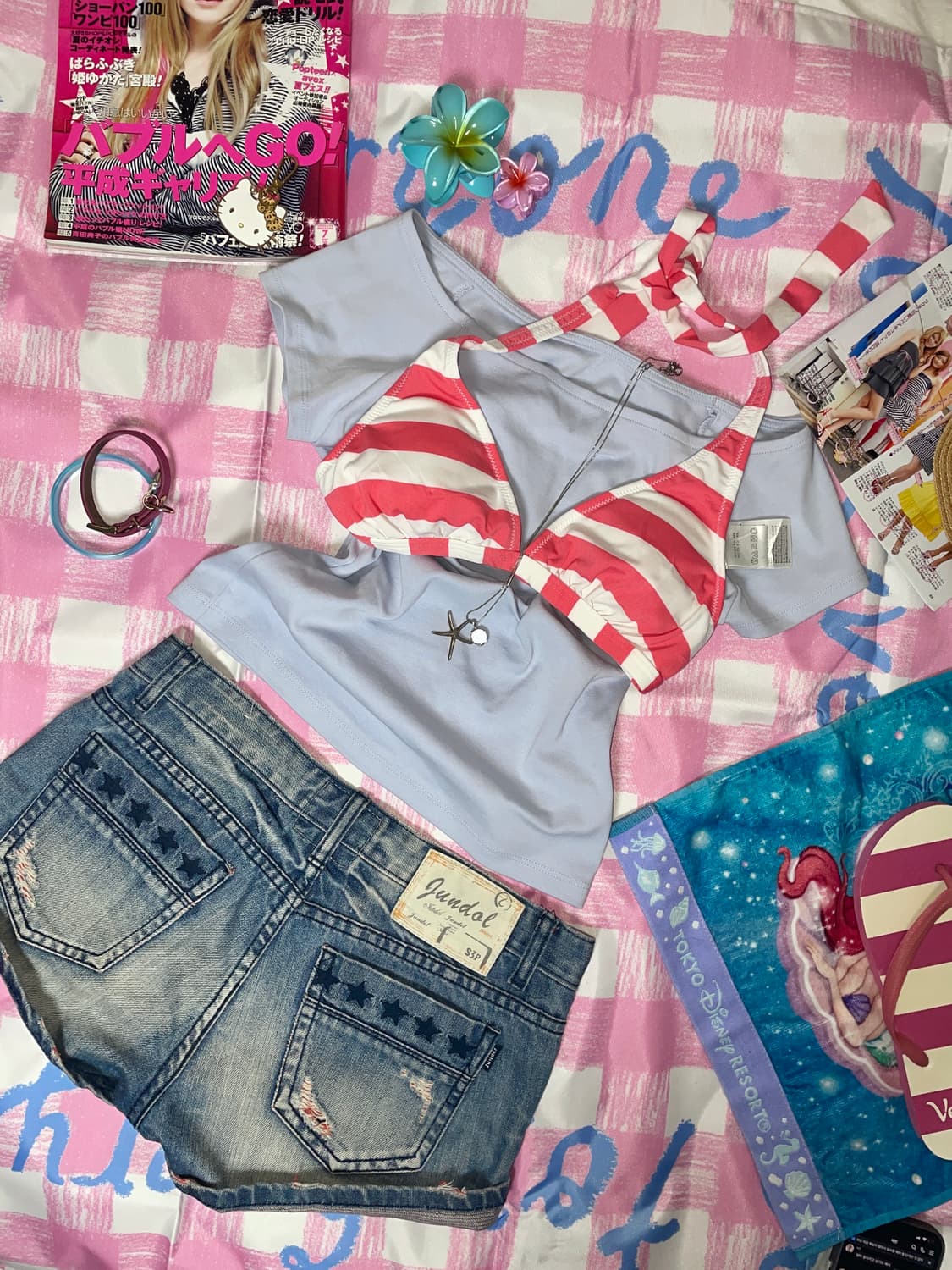 Set) 핑크 코랄 스트라이프 비키니 세트(3pcs) 상품이미지3