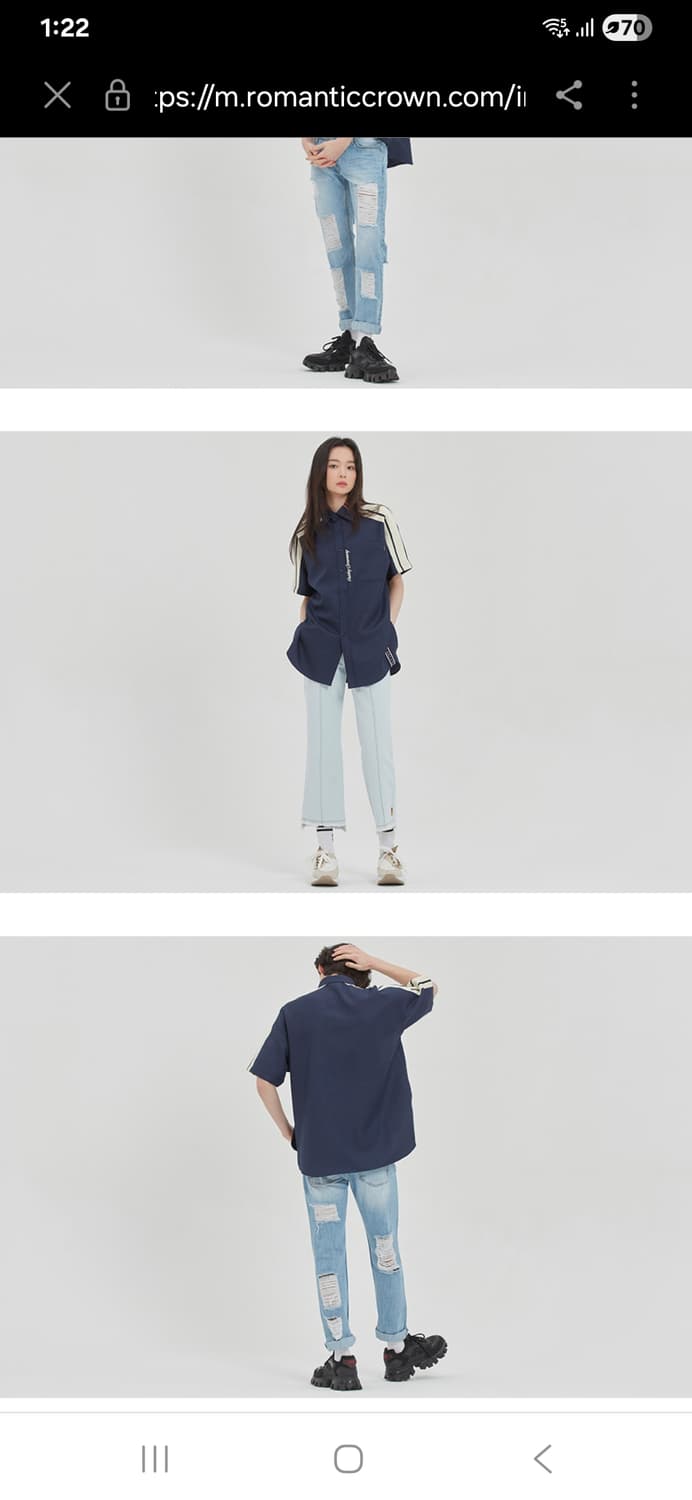 택붙은 미사용 로맨틱크라운 반팔 셔츠 남방 남녀공용 상품이미지3