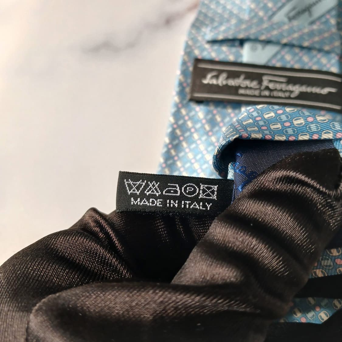 살바토레 페라가모 실크 블루 패턴 넥타이 8cm S~A+등급 E899 상품이미지10