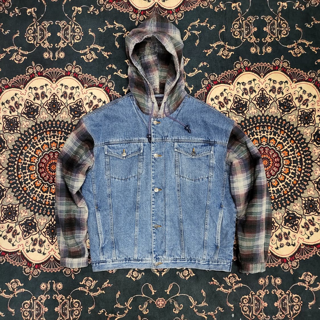 90s Industrial Rags 데님 후드 자켓 (L) 상품이미지1