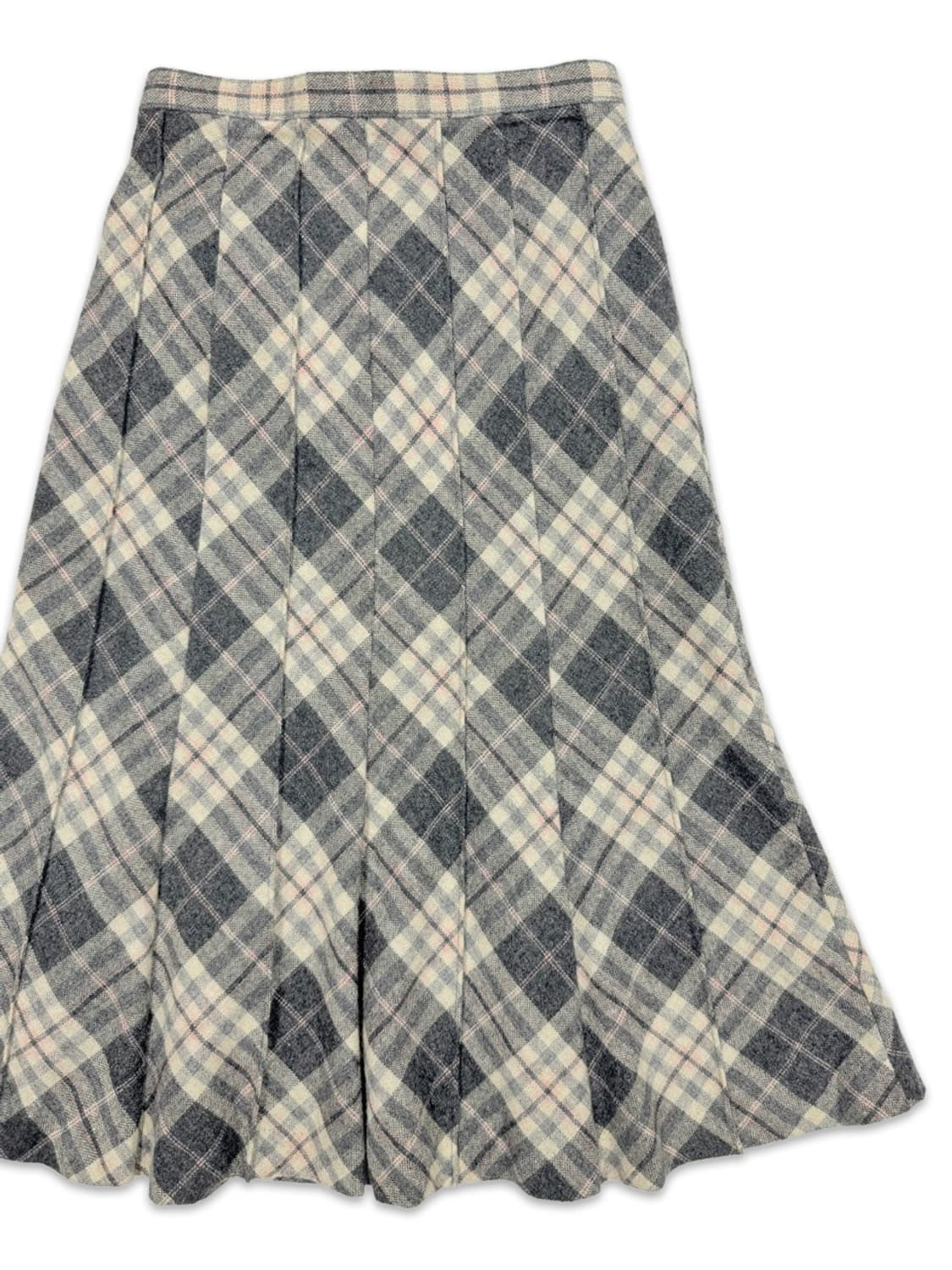 빈티지 아이보리 그레이 체크 플레어 미디 스커트 상품이미지2