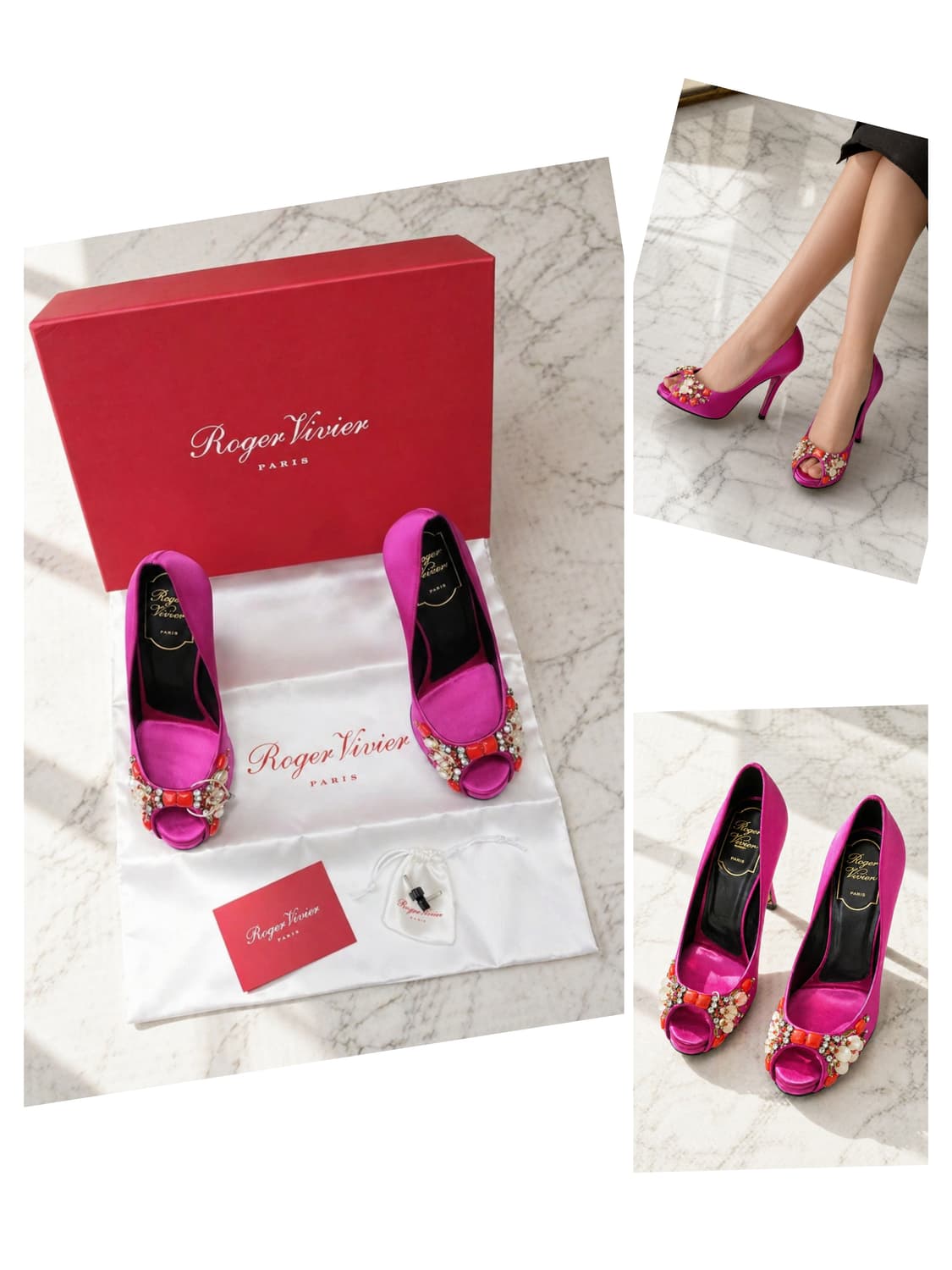 Roger Vivier 정품 핑크 새틴 힐 35 / 보석 장식 / 35 상품이미지1