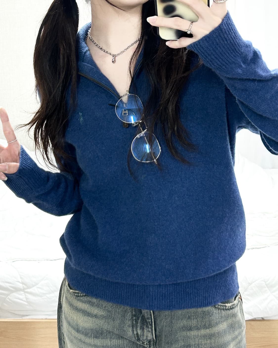 폴로 블루 캐시혼방 반집업 니트 상품이미지2