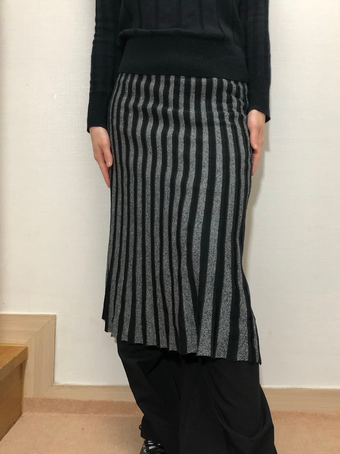 빈티지 블랙 스트라이프 스커트 상품이미지2