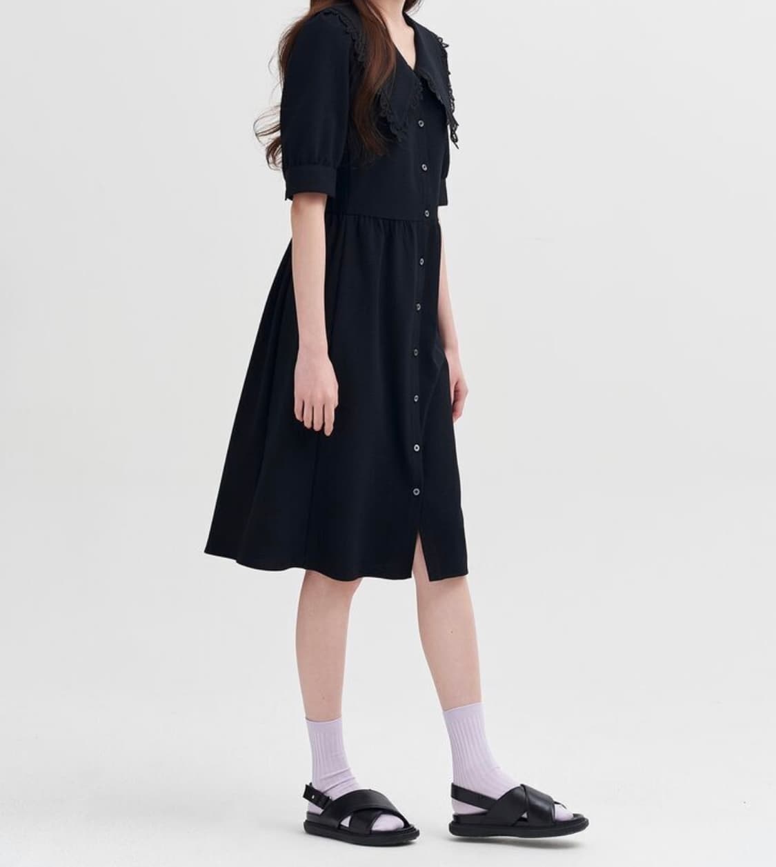 빈폴 레이디스 블랙 레이스 칼라 볼륨 원피스 블랙 S 상품이미지5