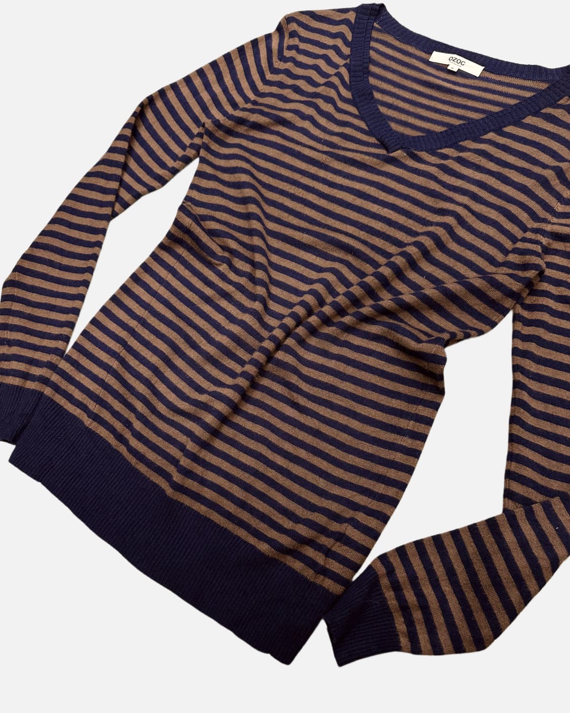 OZOC brown navy stripe knit t-shirt 상품이미지4