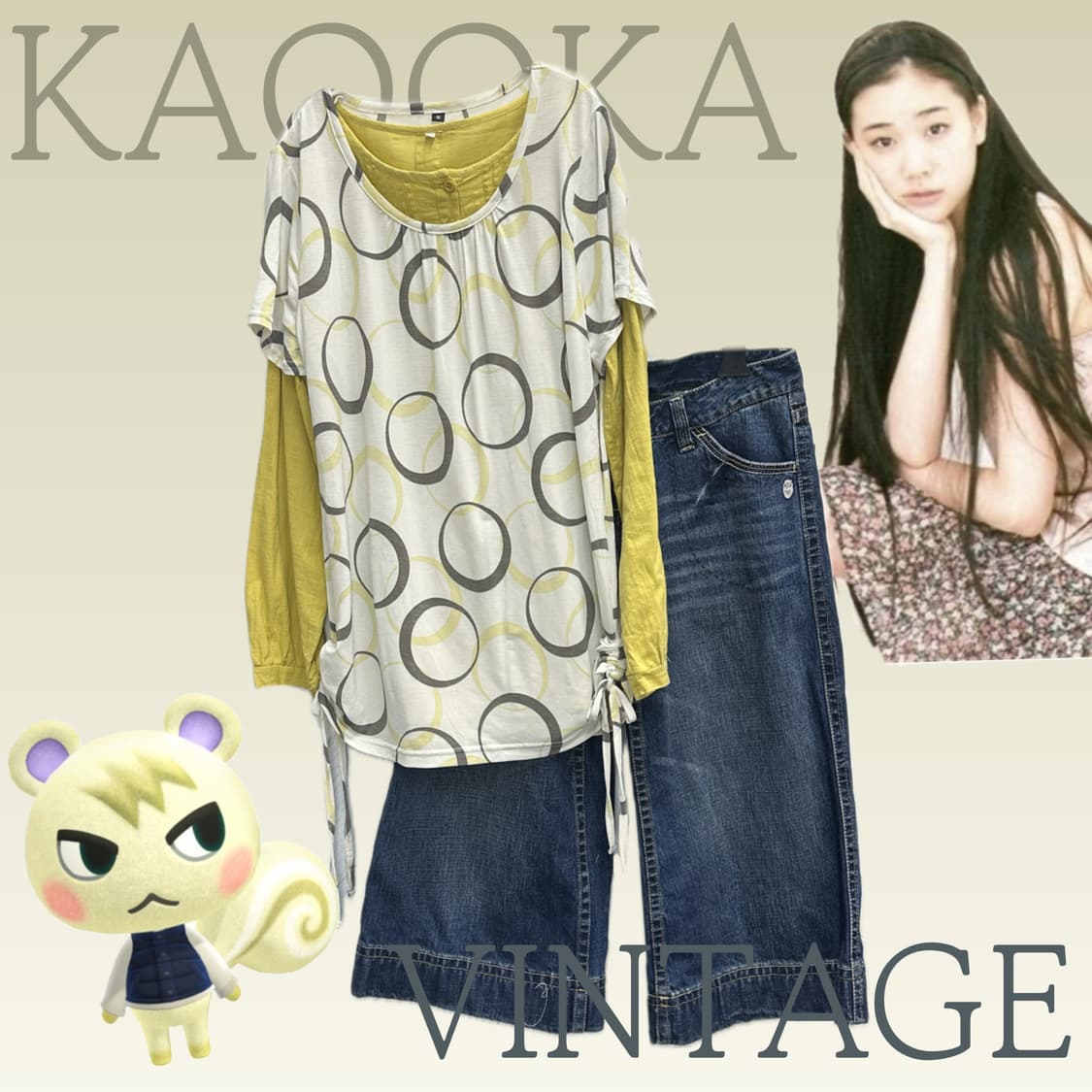 💛하구미의 에스닉 코디세트💛 레이어드 셔츠 반팔 7부 데님 팬츠 상품이미지1