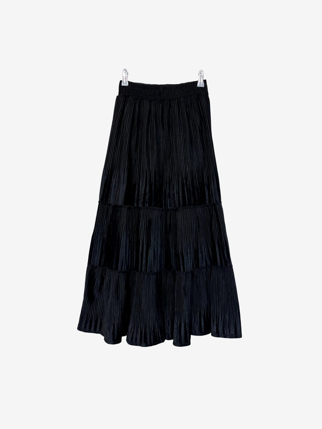Corduroy Pleats Long Skirt - Black 상품이미지7