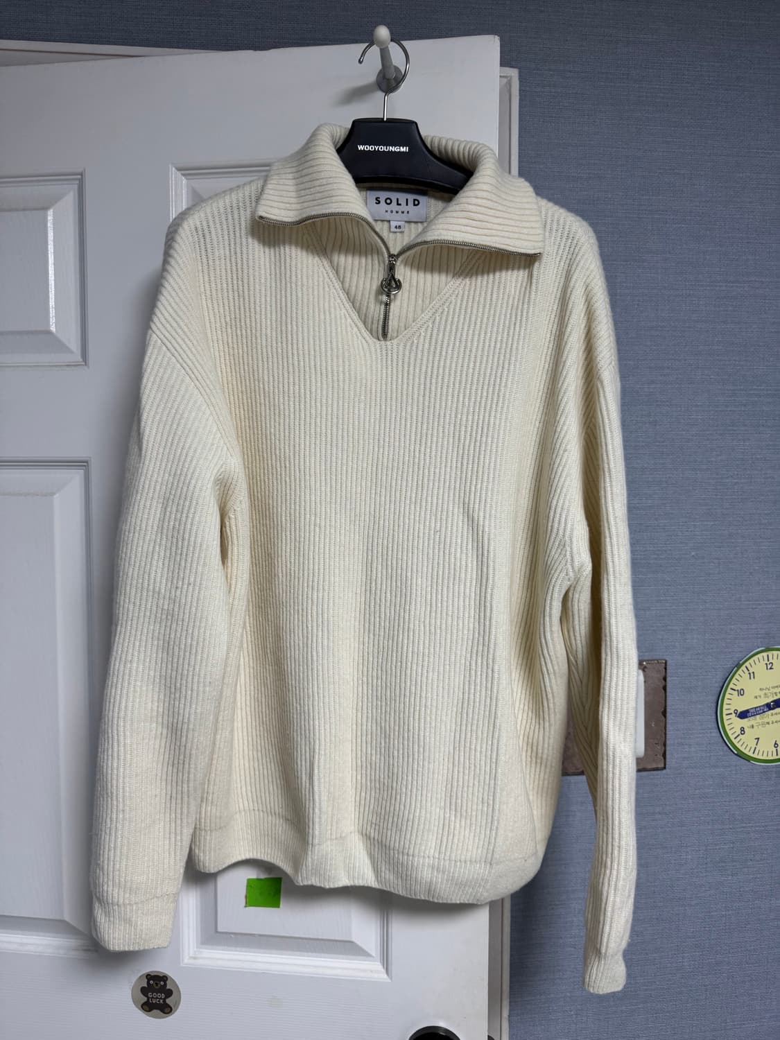 정품 솔리드옴므 집업 니트 아이보리 48사이즈 상품이미지1