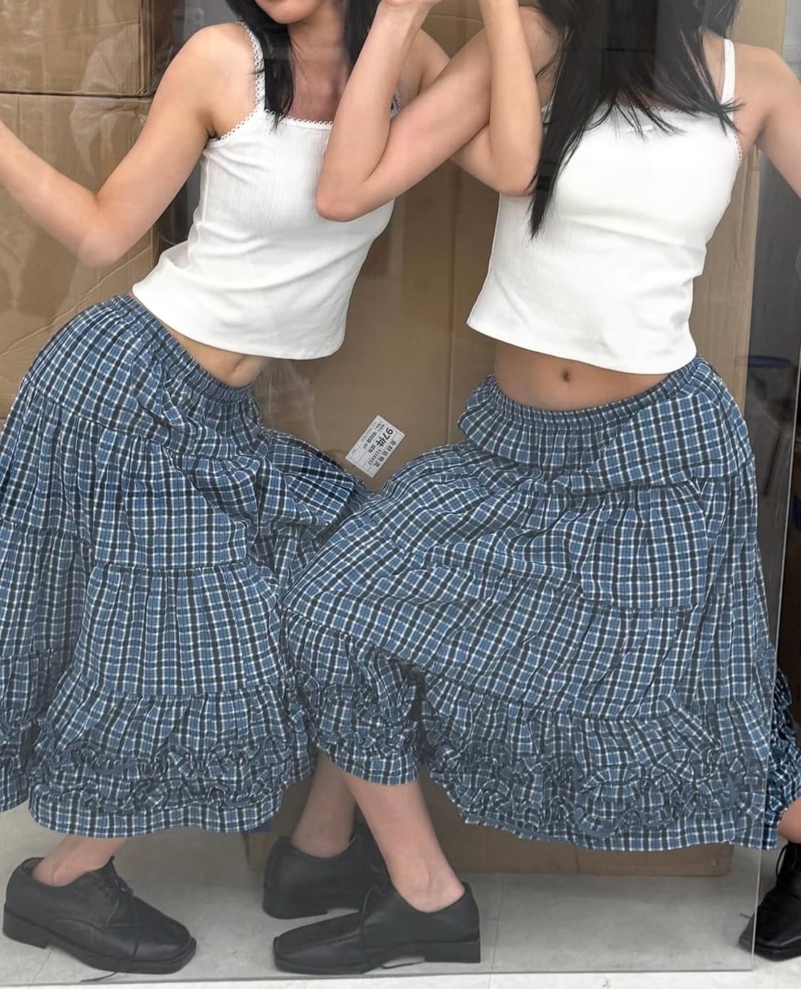 플리즈프로젝트 체크 프릴 스커트 상품이미지1