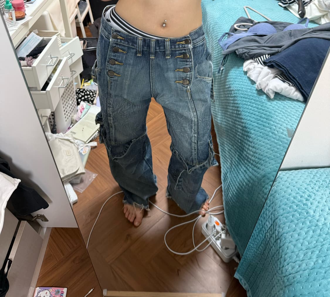 디테일개쩌는 빈티지 와이드 데님카고  상품이미지3