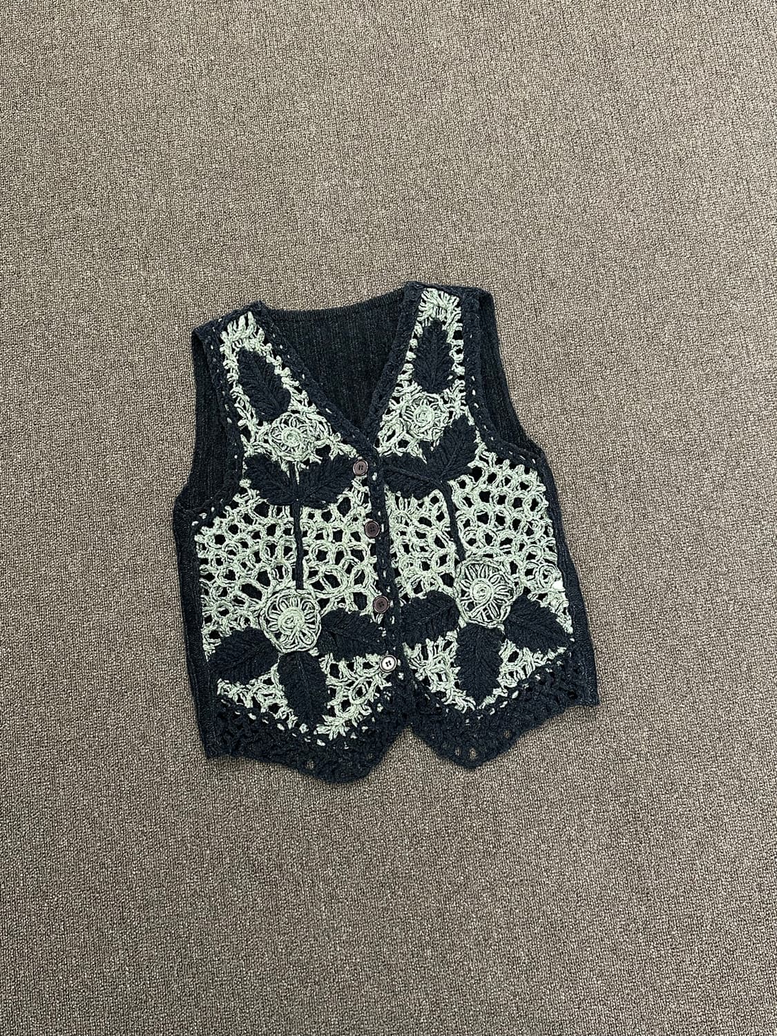 OS)Japanese vintage 보카시 플로럴 크로셰 베스트 상품이미지1