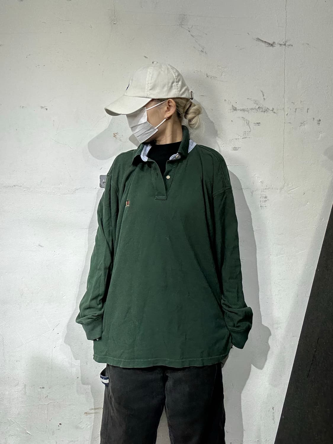 타미 힐피거 그린 오버핏 카라 긴팔티 XL 상품이미지2