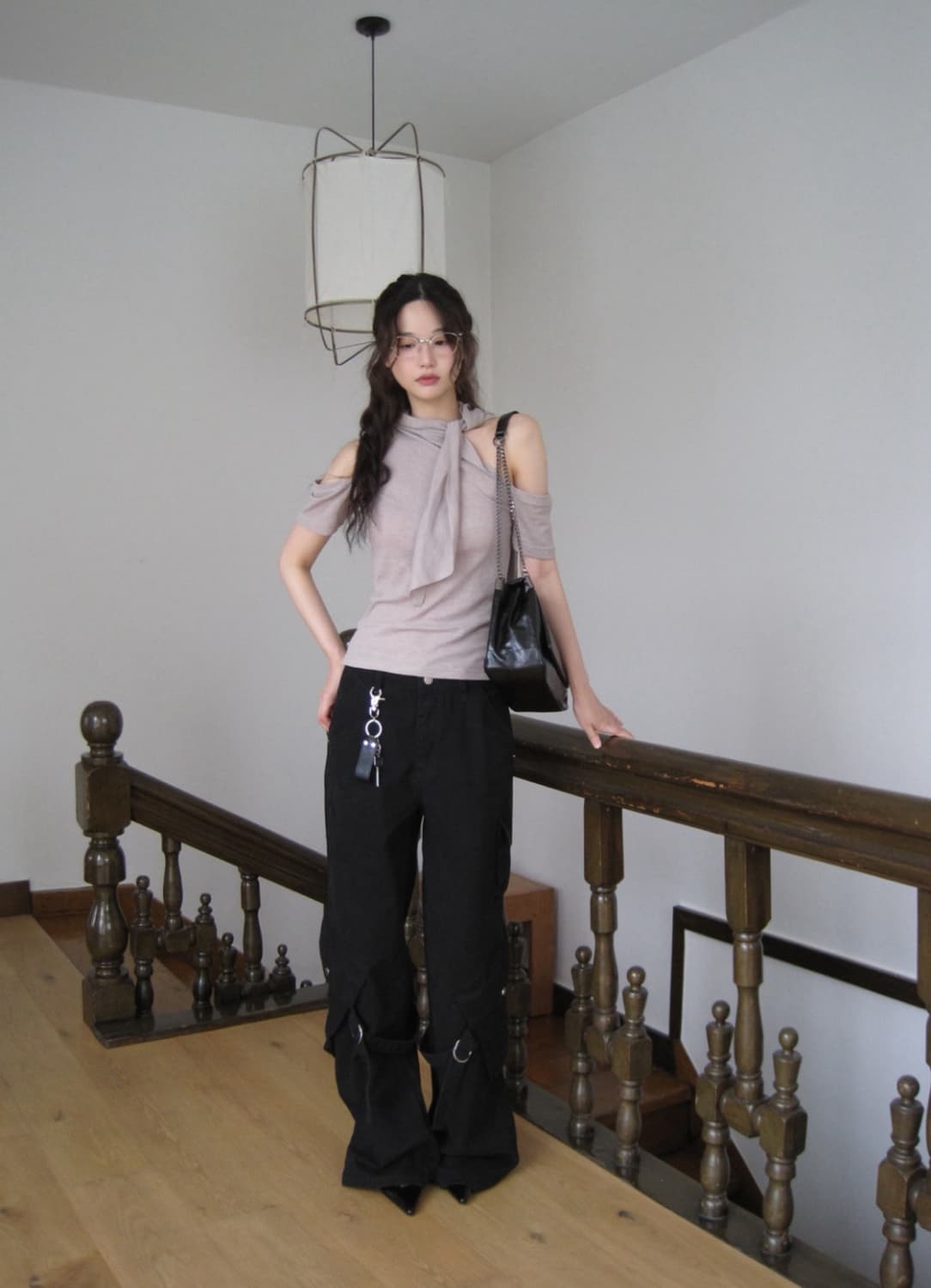 옵텐소 린넨 스카프 컷아웃 탑 티셔츠 상품이미지3