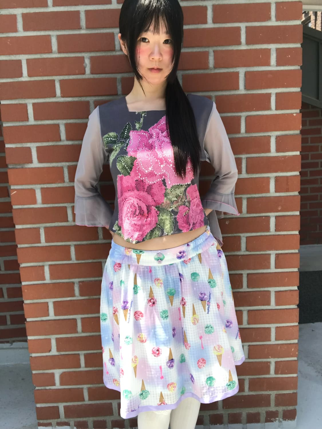 vintage flower pattern mesh top 상품이미지1